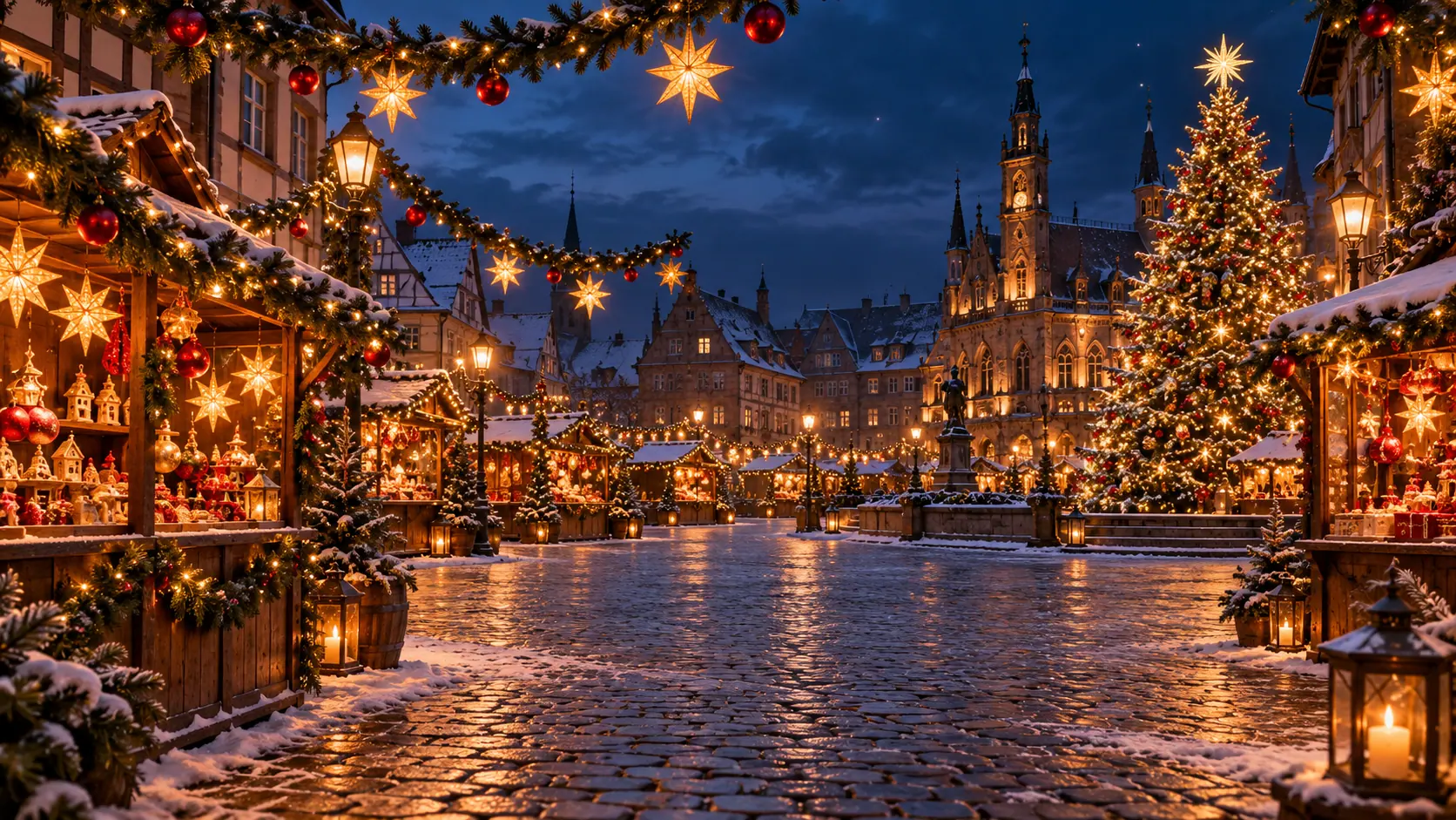 Blue hour christmas market glow